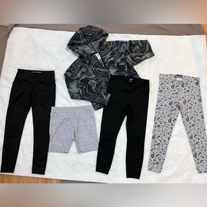 5-piece - set leggings and hoodie - 2 leggings, 1 short for girls, size S (6/6x)